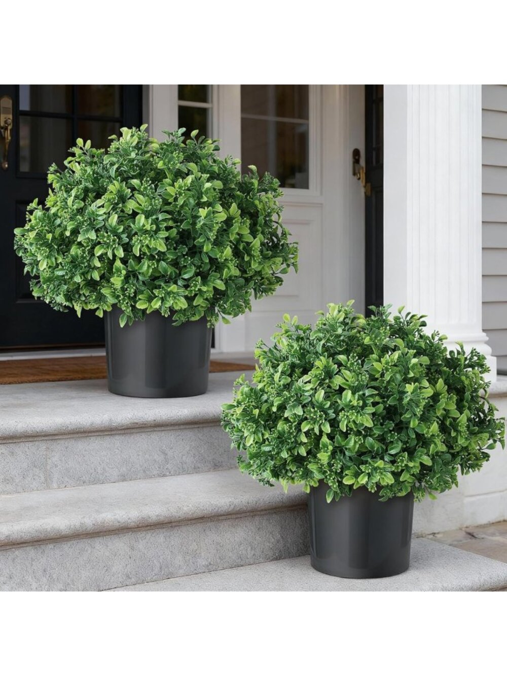 Set of 2 Green Artificial Boxwood Topiary Balls for Front Door Decor